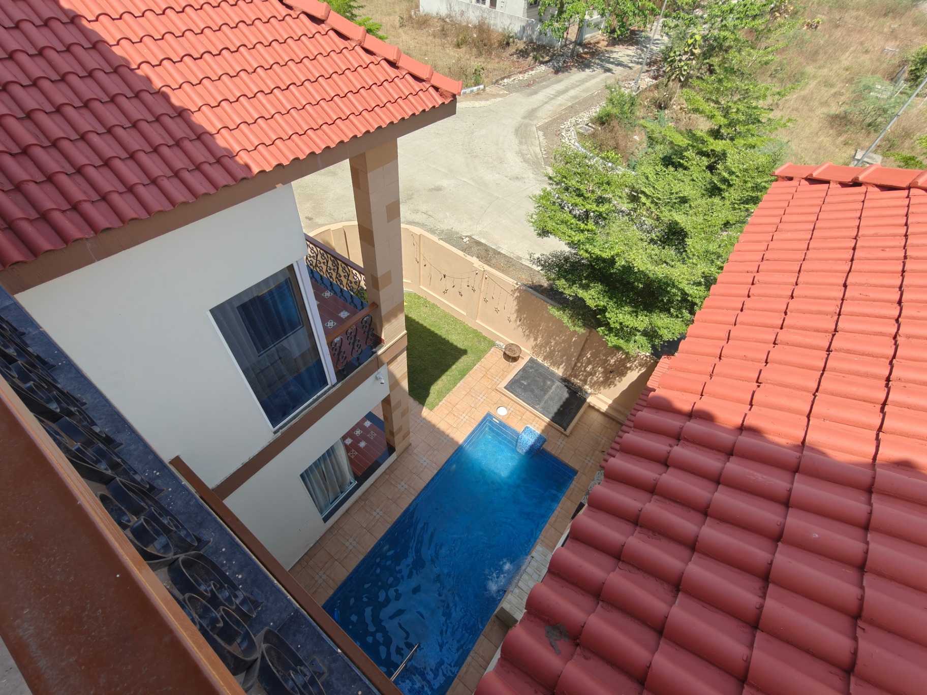 Aerial view of the private pool from the upper balcony